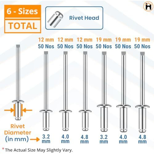 Homdum Aluminium Blind Rivet - Metal Pop Rivets For Riveting Gun/Riveter Machine Assorted 6 Sizes Pack Of 300 Pieces.