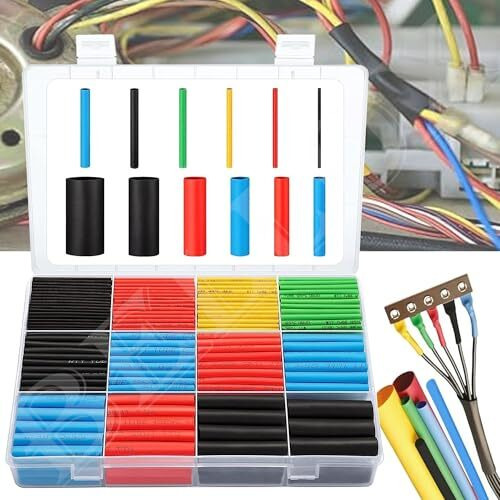 Divue Electrical Wire Cable Sleeving Wrap- 560Pieces Heat Shrink Tubing 21, Cable Wrap Assortment Electric Insulation Heat Shrink Tube Kit With Box(5 Colors/12 Sizes) Black, Red, Blue, Yellow, Green