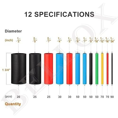 Divue Electrical Wire Cable Sleeving Wrap- 560Pieces Heat Shrink Tubing 21, Cable Wrap Assortment Electric Insulation Heat Shrink Tube Kit With Box(5 Colors/12 Sizes) Black, Red, Blue, Yellow, Green
