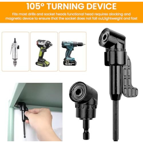 Serplex Set Of 14Pcs Flexible Drill Bit Extension, With 2Pcs Hex Shank 105 Right Angle Drill Attachment, 10Pcs Screwdriver Bits 90 Angled Bits And Bendable Drill Bit Extension Set