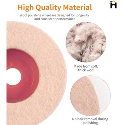 Homdum Maf Wool Felt Buffing Pad Wheel Disc For Polishing Stainless Steel Metal Marble Glass Ceramic, 4 Inch Angle Grinder Abrasive Rotary Tool Accessory - White, 100 X 16Mm X 16Mm Dia