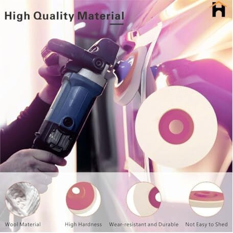 Homdum Maf Wool Felt Buffing Pad Wheel Disc For Polishing Stainless Steel Metal Marble Glass Ceramic, 4 Inch Angle Grinder Abrasive Rotary Tool Accessory - White, 100 X 16Mm X 16Mm Dia