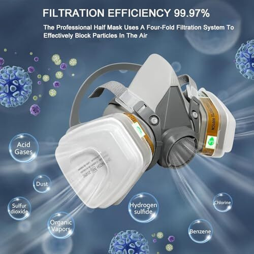 Serplex Reusable Respirator Face Cover With Filters, Industrial Respirator Mask For Men, 6200 Half Respirator Face Cover For Paint, Dust And Formaldehyde, Sanding, Polishing, Spraying, Chemicals