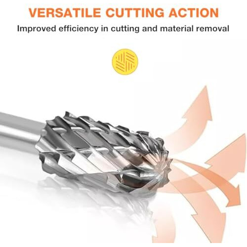 Serplex Tungsten Carbide Rotary Burr Set For Dremel, 10Pcs Carbide Double Cut Carving Burr Bits With 1/8" Shank Rotary Tool Accessories For Woodworking, Engraving, Drilling, Steel Metal Working