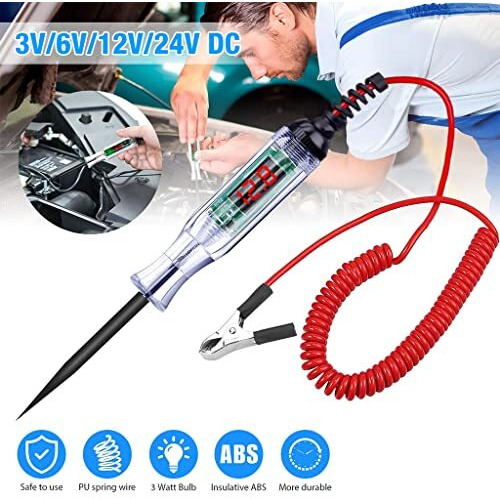 Sthira Car Test Voltage Tester 3V/6V/12V/24V,Ac Car Circuit Tester With Led Indicator Light Car For Fuse,Car Motor,Frenquency Voltage Testing,Car Battery,Car Respair Tool,Car Inspection Tool,Black