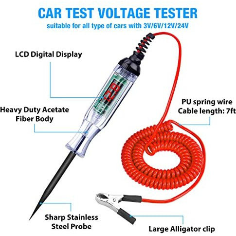 Sthira Car Test Voltage Tester 3V/6V/12V/24V,Ac Car Circuit Tester With Led Indicator Light Car For Fuse,Car Motor,Frenquency Voltage Testing,Car Battery,Car Respair Tool,Car Inspection Tool,Black