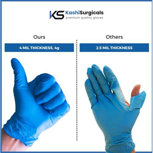 Kashi Surgicals Powder Free Nitrile Hand Gloves (Pack Of 50) Medium Food Grade, Non Tearable, Ce & Fda Approved, Made In Malaysia, Blue