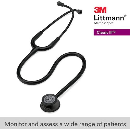 3M Littmann Classic Iii Monitoring Stethoscope, Black Edition Chestpiece, Black Tube, 27 Inch, 5803