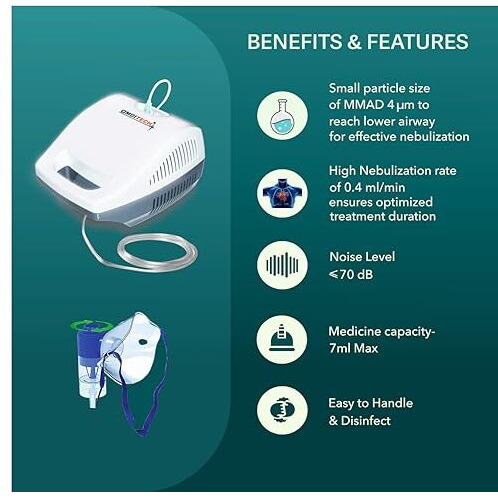 Ambitech Portable Nebulizer Machine For Adults & Kids (2 Year Warranty, Made In India) Nebulizer (White, Gray)
