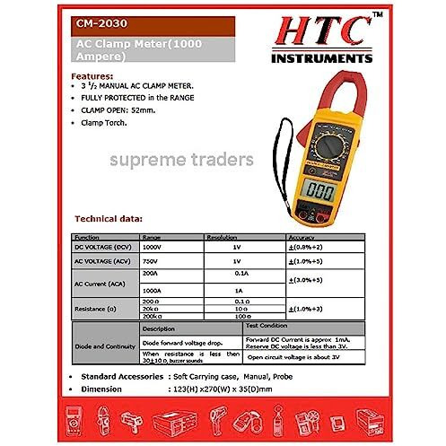 Htc Instrument Cm-2030 Digital Ac Clamp Meter 1000A Tester Clip-On-Meter