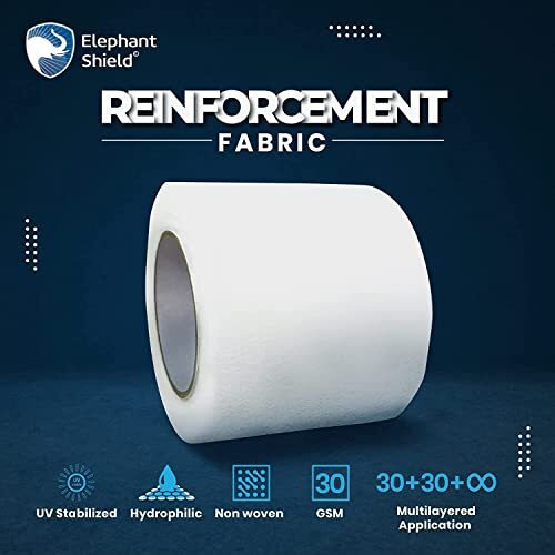 Elephant Shield Multi Application Reinforcement Fabric, Uv Stabilized & Hydrophilic For Waterproof To Roof/Crack Patch/Wall Repair/Fiber Wall Coating/Plastering Mesh- 4 Inch X 50 Mtr Roll 30 Gsm