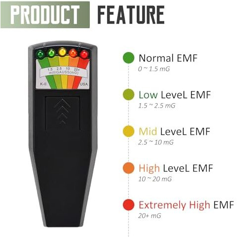 K2 Emf Meter Magnetic Field, Radiation Detector Portable, 5 Led Ghost Hunting Detector, K2 Emf Meter Paranormal Equipment Tester 50 Hz - 20,000 Hz