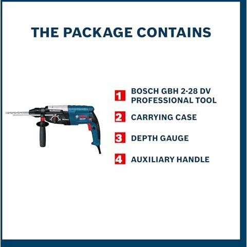Bosch Gbh 2-28 Dv Professional Rotary Hammer - Sds Plus | 850 W | Sds Plus Tool Holder | Rated Speed 0-1300 Rpm | Impact Rate 0-5100 Bpm | Impact Energy 3.2 J| Active Vibration Control | 1 Yr Warranty