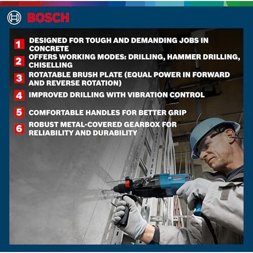 Bosch Gbh 2-28 Dv Professional Rotary Hammer - Sds Plus | 850 W | Sds Plus Tool Holder | Rated Speed 0-1300 Rpm | Impact Rate 0-5100 Bpm | Impact Energy 3.2 J| Active Vibration Control | 1 Yr Warranty