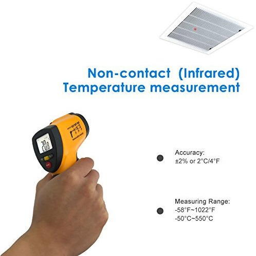 Helect Plastic Non-Contact Digital Laser Infrared Thermometer Temperature Gun With Lcd Display -58F To 1022F (-50C To 550C), Orange, Pack Of 1