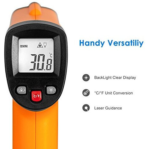 Helect Plastic Non-Contact Digital Laser Infrared Thermometer Temperature Gun With Lcd Display -58F To 1022F (-50C To 550C), Orange, Pack Of 1