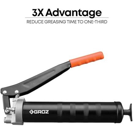 Groz Double Piston Grease Gun | Lever Grease Gun With 6" Extension, Coupler | 3X Output | High Volume Grease Gun | Discharge Upto 2.4 Gm/S | For Regular Greasing Applications| G2R/B