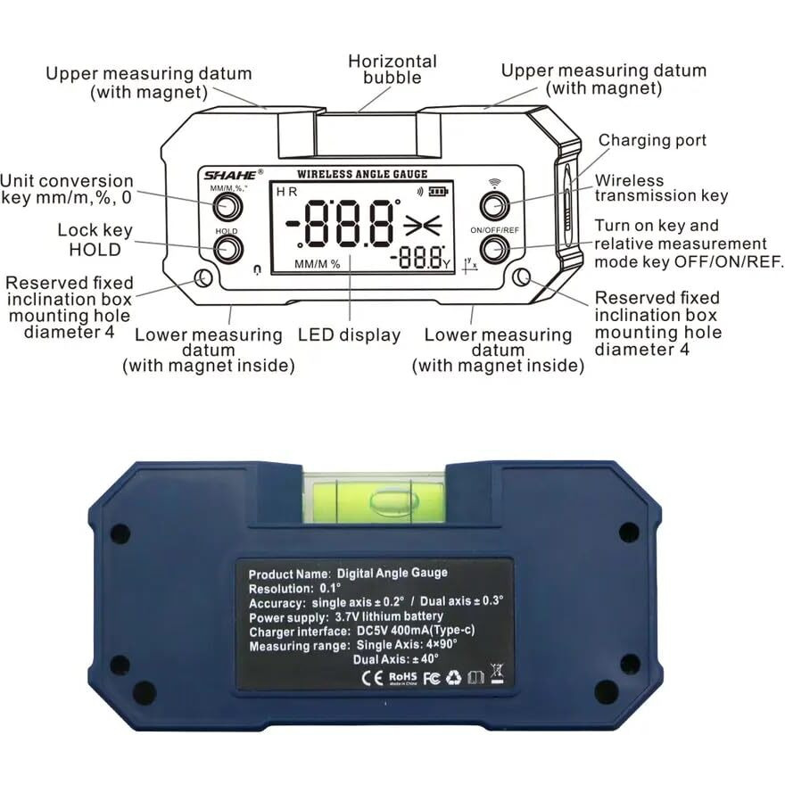 Xpr3Ss 400Mah Rechargeable Mini Digital Protractor Inclinometer Compact Digital Angle Finder Level Dual Axis Angular Measurer Digital Meter