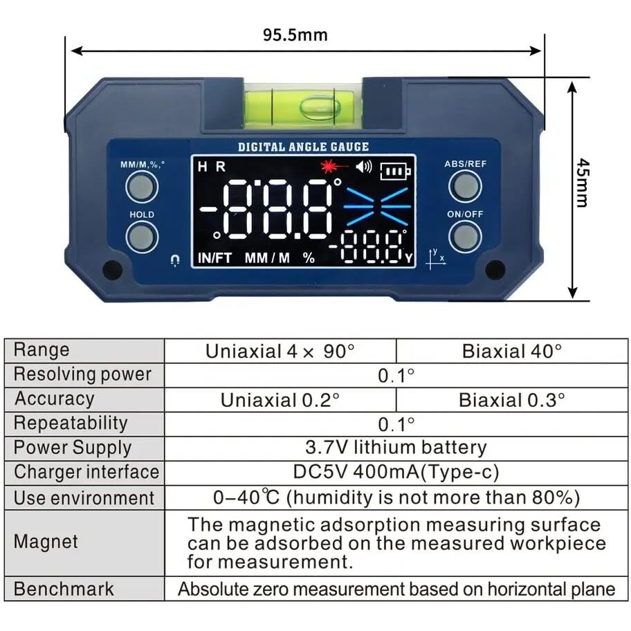 Xpr3Ss 400Mah Rechargeable Mini Digital Protractor Inclinometer Compact Digital Angle Finder Level Dual Axis Angular Measurer Digital Meter