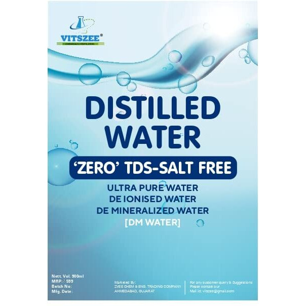 Vitszee Ultra Pure Dm Water 1L | Di-Ionised Distilled Water For Battery/Inverter/Medical Equipment's/Chemicals And Cosmetic Formulations
