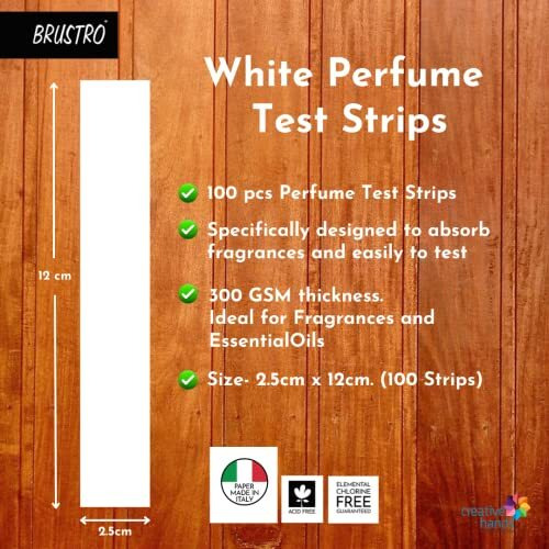 Brustro Perfume, Essential Oils - Paper Test Strips | Pack Of 100, 300 Gsm, 25% Cotton | Size- 2.5Cm X 12Cm | Ideal For Acid Free Papers, Fragrances Testing And Essential Oils.