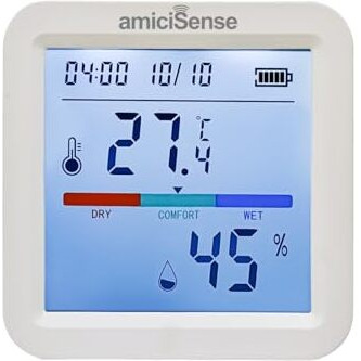 Amicisense Wifi Temperature Humidity Sensor, Thermometer Hygrometer With Data Export Feature Compatible With Smartlife App