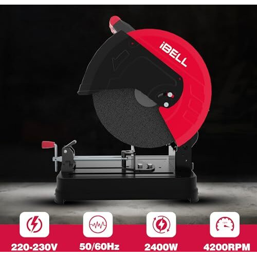 Ibell Cm35-43 High-Performance Cut-Off Saw/Chop Saw Machine, 2400W, 4200 Rpm, 14 Blade, Copper Armature, With Safety Lock And Side Handle