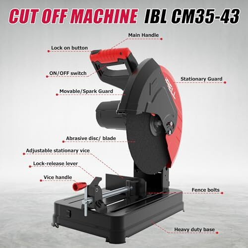 Ibell Cm35-43 High-Performance Cut-Off Saw/Chop Saw Machine, 2400W, 4200 Rpm, 14 Blade, Copper Armature, With Safety Lock And Side Handle