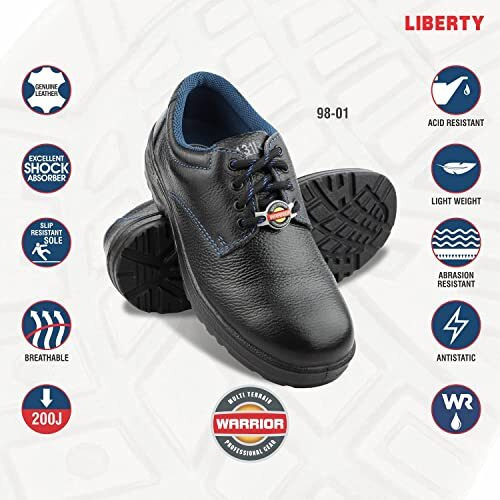 Liberty Warrior 98-01-Ssba Safety Shoes For Men Industrial, Steel Toe, Genuine Leather, Black, Sizes-5Uk-12Uk