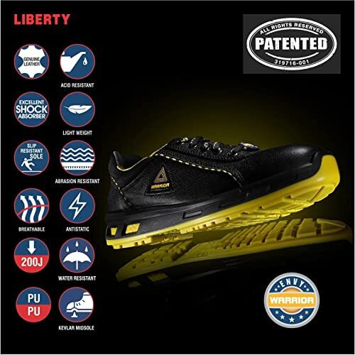 Liberty Warrior Envy Earth Popcorn Safety Shoes For Men, Steel Toe, Light Weight, Black/Yellow, Sizes-8Uk