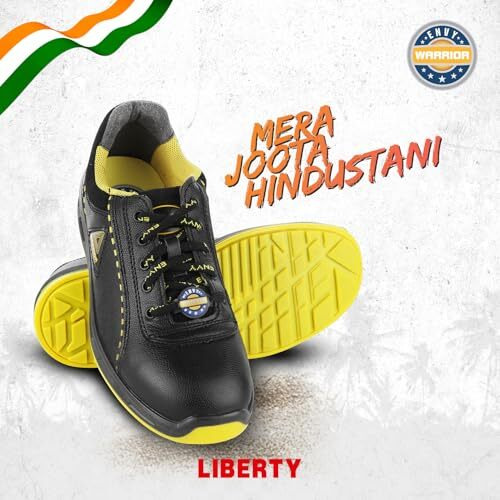 Liberty Warrior Envy Earth Popcorn Safety Shoes For Men, Steel Toe, Light Weight, Black/Yellow, Sizes-8Uk