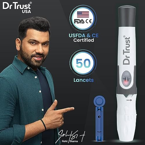 Dr Trust Usa Lancing Device Pen & 50 Round Lancets (Compatible For Use With All Brands Of Glucometers)