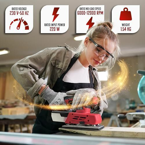 Ibell Finishing Sander Fs87-20, 220W, Copper Armature, Sanding Area 90X187Mm, 12000 Rpm With Sand Paper And Dust Box, Red
