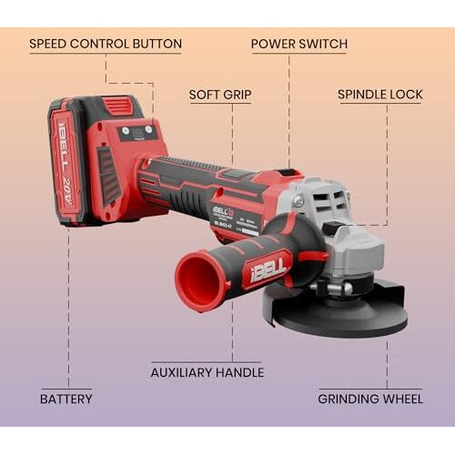 Ibell Ba20-25 4.0Ah (Bmc) Cordless Angle Grinder Brushless|20V Max|100Mm/4Inch Disc|3-Speed (5000/6500/8500 Rpm)|Lightweight Ideal For Cutting, Grinding, And Polishing