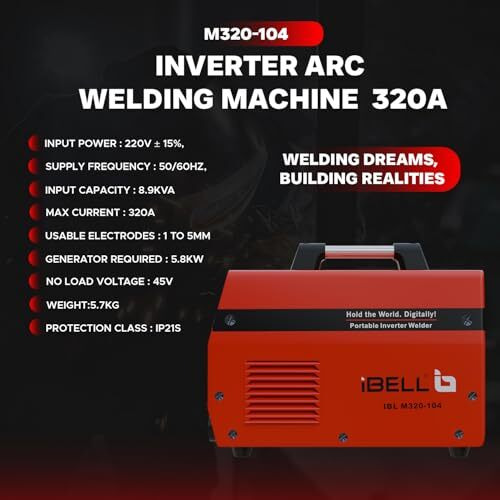 Ibell M320-104 Inverter Arc Welding Machine (Igbt), 320A With Adjustable Hot Start, Anti-Stick Functions, Arc Force Control, Vrd, And Thermal Protection  2 Year Warranty