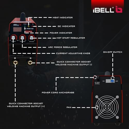 Ibell M320-104 Inverter Arc Welding Machine (Igbt), 320A With Adjustable Hot Start, Anti-Stick Functions, Arc Force Control, Vrd, And Thermal Protection  2 Year Warranty