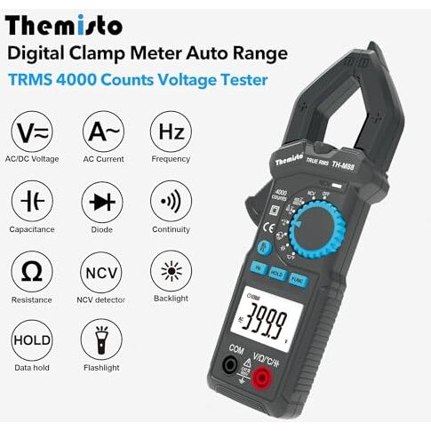 Themisto Th-M88 True Rms Digital Clamp Meter (600A,4000 Counts), Battery_Powered