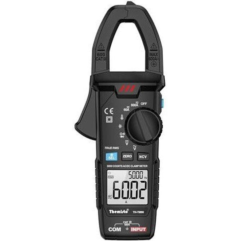 Themisto Th-M90 Auto Range, Ac/Dc Current, True Rms Digital Clamp Meter (600A,6000 Counts), Black