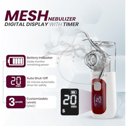 Antara Ageasy Mesh Nebulizer With Led Display | Silent & Portable Nebulizing Machine With Fast Mist Delivery | Rechargeable Handheld Nebuliser Machine | Nebulizer With 1 Child Mask, 1 Adult Mask & 1 Mouth Piece | Ideal For Travel & Home Use