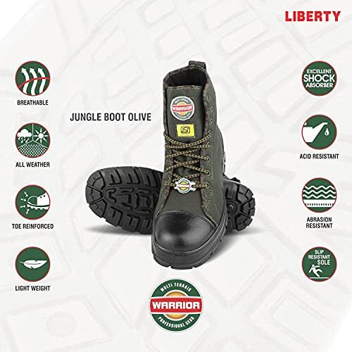 Liberty Warrior 88-46Hstg Jungle Boot For Men, Soft Toe, Olive Green & Black, Size-9Uk