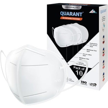 Quarant N95 Anti Pollution Face Mask With Nose Clip, Iso Certified, Ffp2 Masks With 5 Layer Protection (White, Pack Of 10) For Unisex