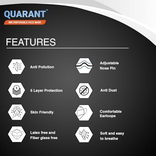 Quarant N95 Anti Pollution Face Mask With Nose Clip, Iso Certified, Ffp2 Masks With 5 Layer Protection (White, Pack Of 10) For Unisex