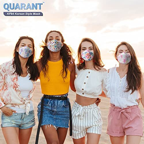 Quarantnonwoven Fabric Dual Meltblown Fabric Kf94 Korean Style Designer Face Mask With Nose Clip And Mask Extender (Floral Bliss Combo, Multicolour, Pack Of 10) For Unisex