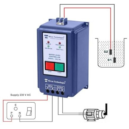 Mivan Technologies Wlc Rl Blue Manual Start And Auto Stop Water Level Controller, With 2 Years Warranty It Will Start Motor By Pressing Start Button Automatically Stops, When The Tank Gets Full
