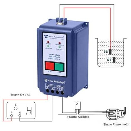 Mivan Technologies Wlc Rl Blue Manual Start And Auto Stop Water Level Controller, With 2 Years Warranty It Will Start Motor By Pressing Start Button Automatically Stops, When The Tank Gets Full