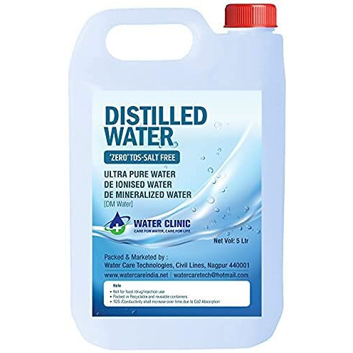 Water Clinic Ultra Pure Di-Ionised Distilled Water For Battery/Inverter/Medical Equipment's/Chemicals & Cosmetic Formulations (5 Ltr.)