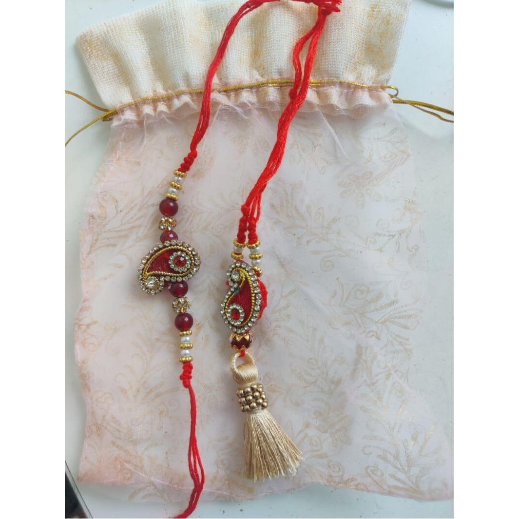 Store Indya Premium Designer Red Cloth Peacock Design Rakhi Set Of 2 With Roli Chawal For Bhaiya Bhabhi  Traditional Lumba Set, Thread Rakhi With Stones  Ideal Raksha Bandhan Gift