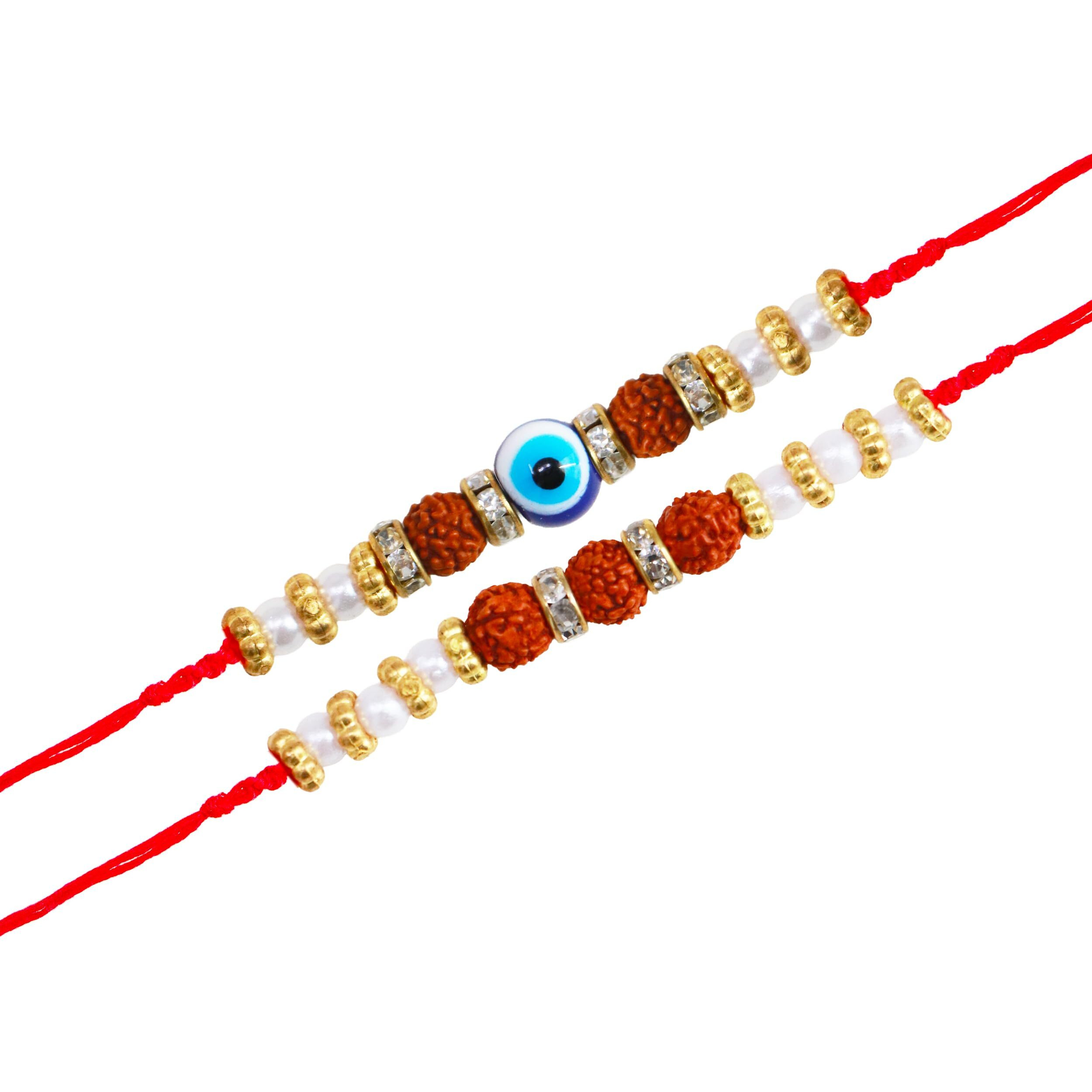 Shalinindia Premium Designer Evil Eye, Rudraksh Rakhi Set Of 2 For Brother, Bhai  Rakhi Thread, Rakhi Bracelet, Traditional Raksha Bandhan Gift For Bhaiya