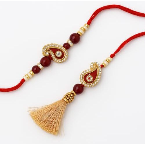 Shalinindia Premium Designer Red Rakhi Set Of 2 For Bhaiya Bhabhi  Traditional Lumba Set, Thread Rakhi With Stones  Ideal Raksha Bandhan Gift