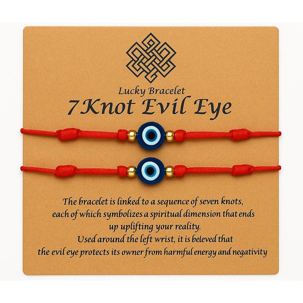 Shalinindia 7-Knot Red Evil Eye Handmade Bracelet Set Of 2, Rakhi For Brother, Bhaiya | Adjustable Good Luck Protection Bracelet, Lucky Kabbalah For Men And Women